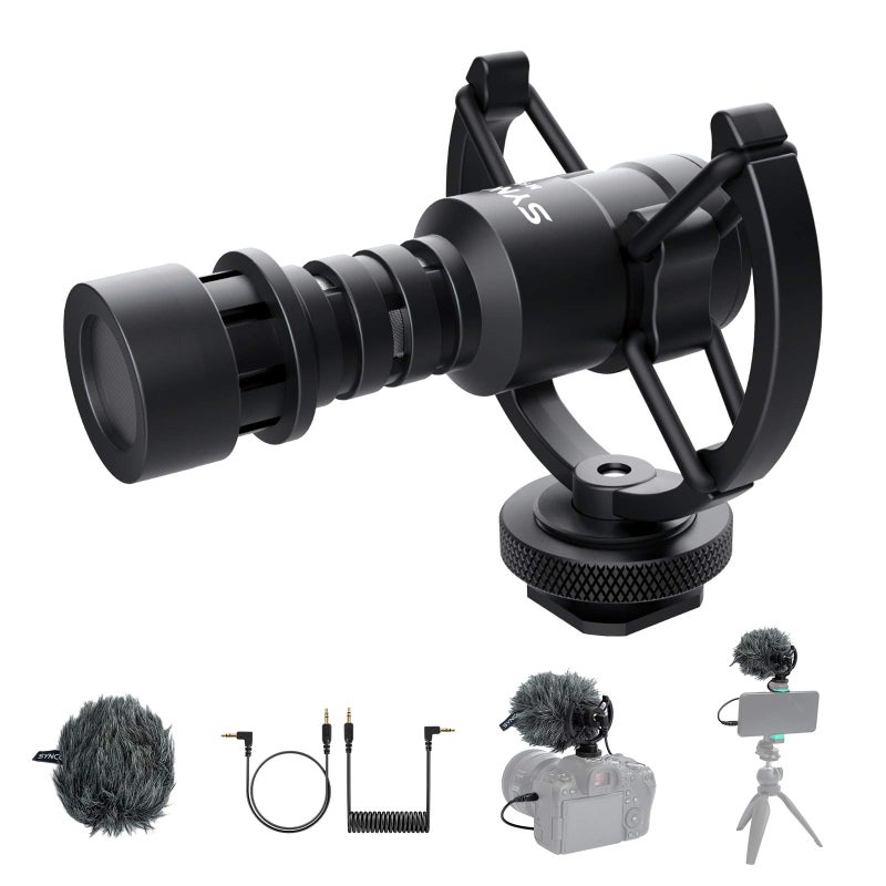 SYNCO External Video Microphone, M1S Cardioid Directional Mini Shotgun Microphone with Shock Mount Windshield for DSLR Camera Smartphone - Image 1